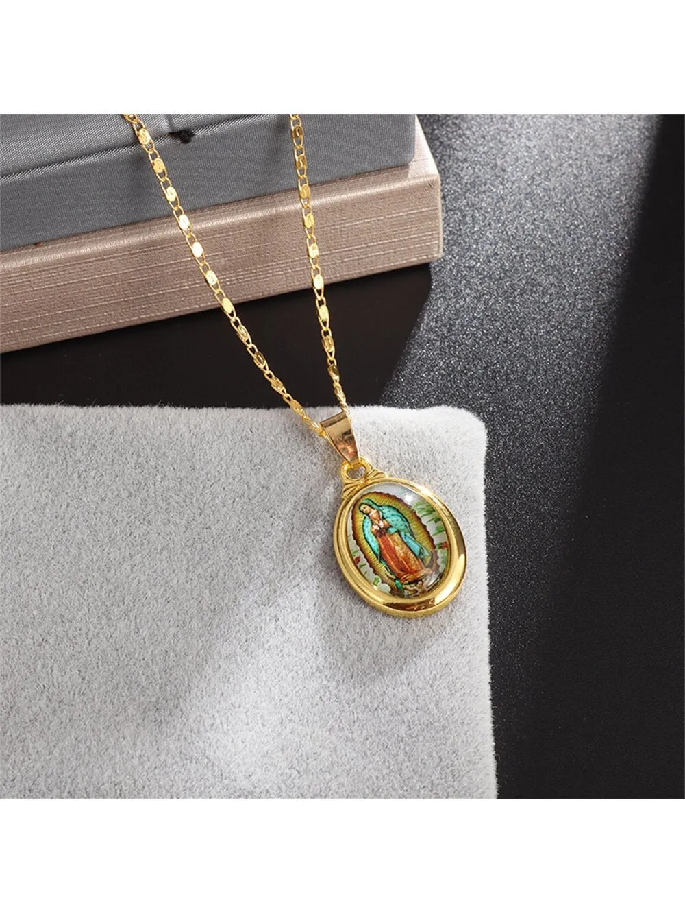 1pc Religious Printed Oval Pendant Necklace for Women Jewelry for Women Jewelry