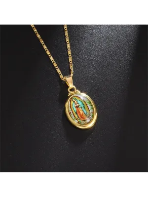 1pc Religious Printed Oval Pendant Necklace for Women Jewelry for Women Jewelry