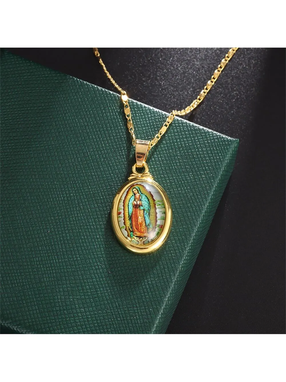 1pc Religious Printed Oval Pendant Necklace for Women Jewelry for Women Jewelry