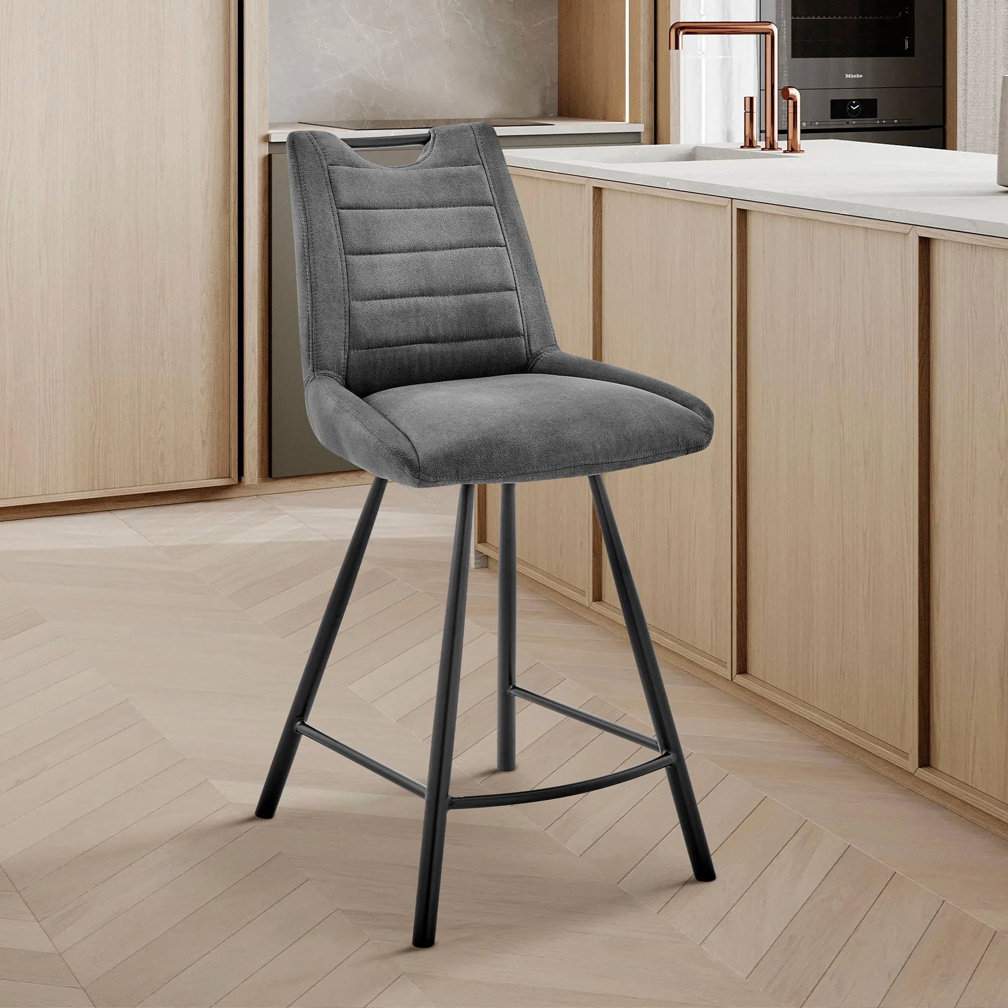 26" Gray Microfiber and Black Metal Counter Stool By Homeroots