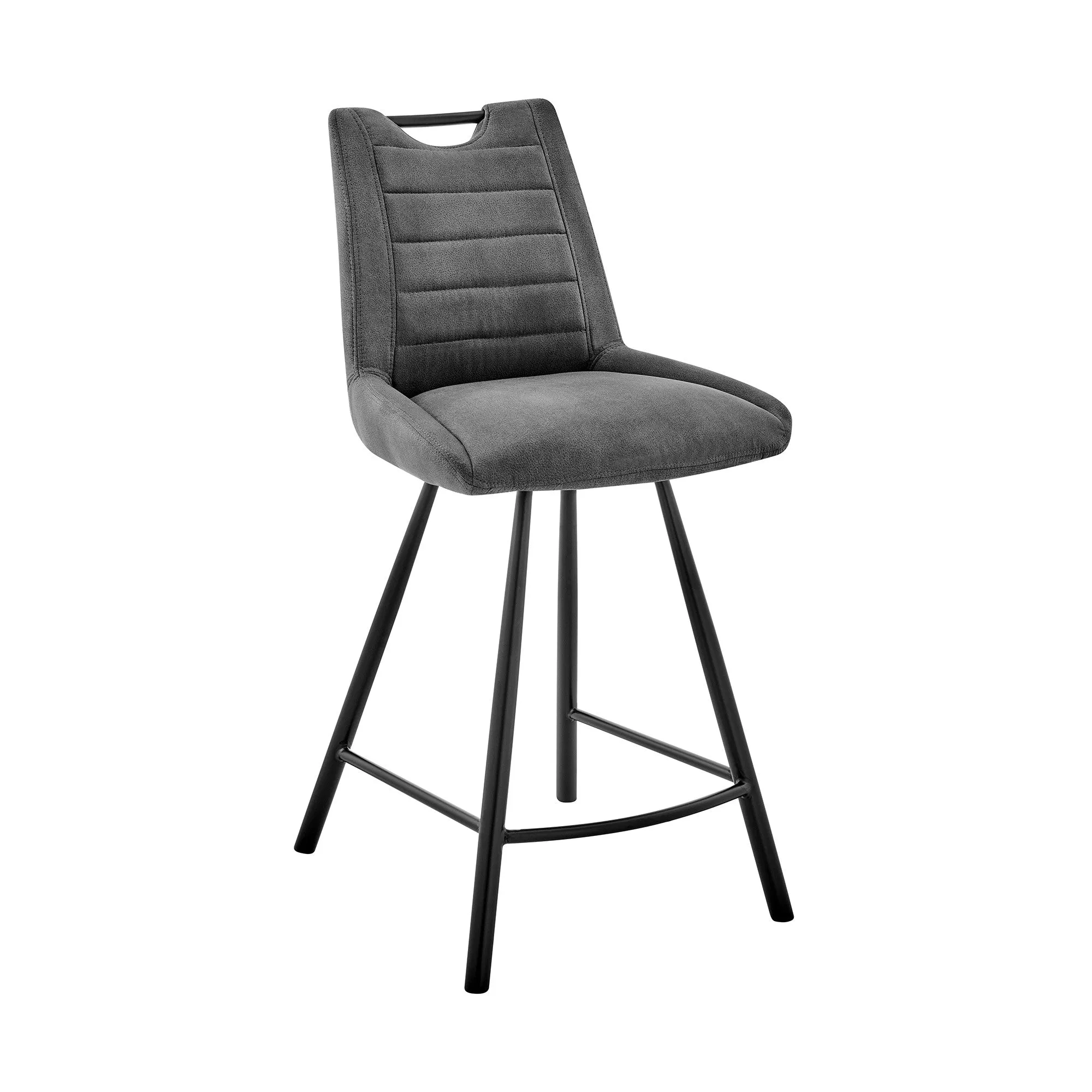 26" Gray Microfiber and Black Metal Counter Stool By Homeroots