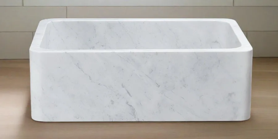 30" White Carrara Marble Farmhouse Sink