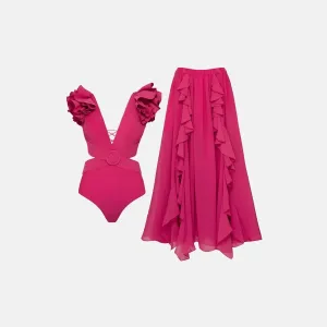 Amour Set – Pink – Ruffled swimsuit and long skirt