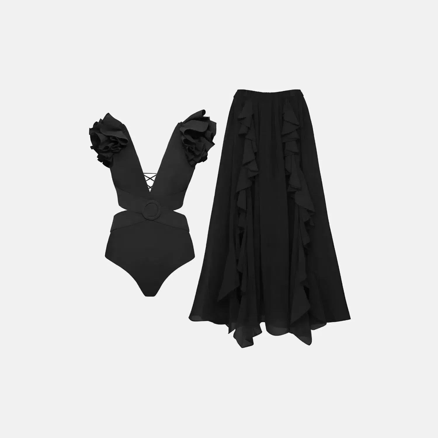 Amour Set – Pink – Ruffled swimsuit and long skirt