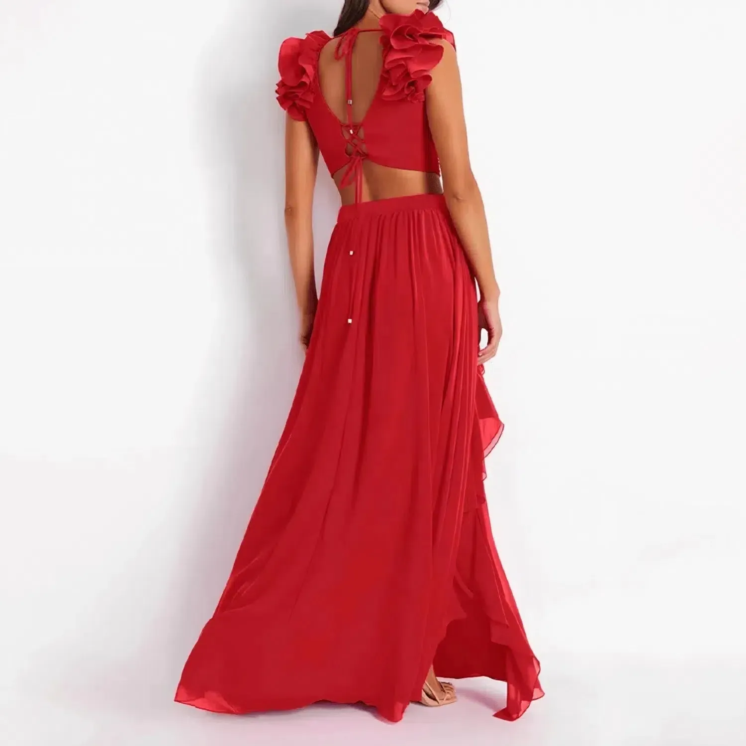 Amour Set – Pink – Ruffled swimsuit and long skirt