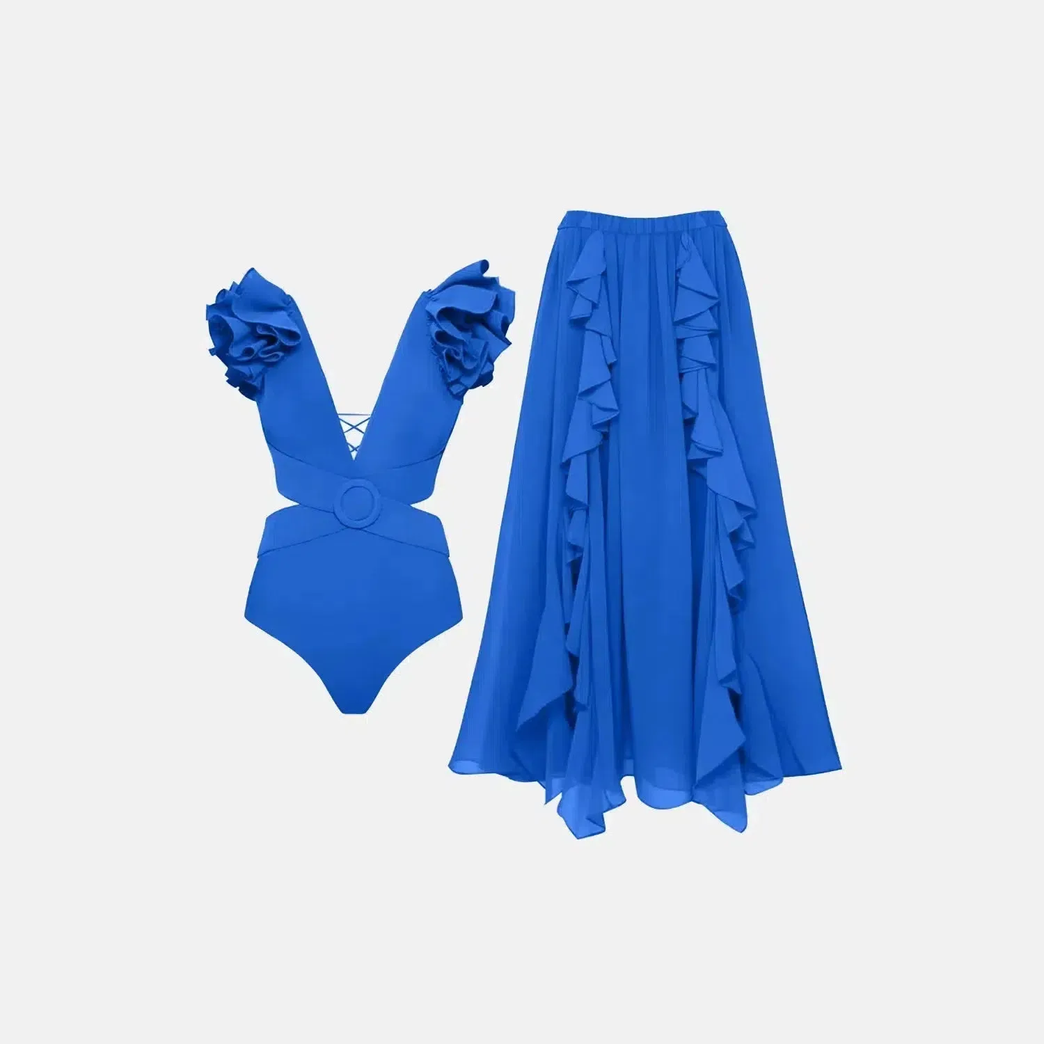 Amour Set – Pink – Ruffled swimsuit and long skirt