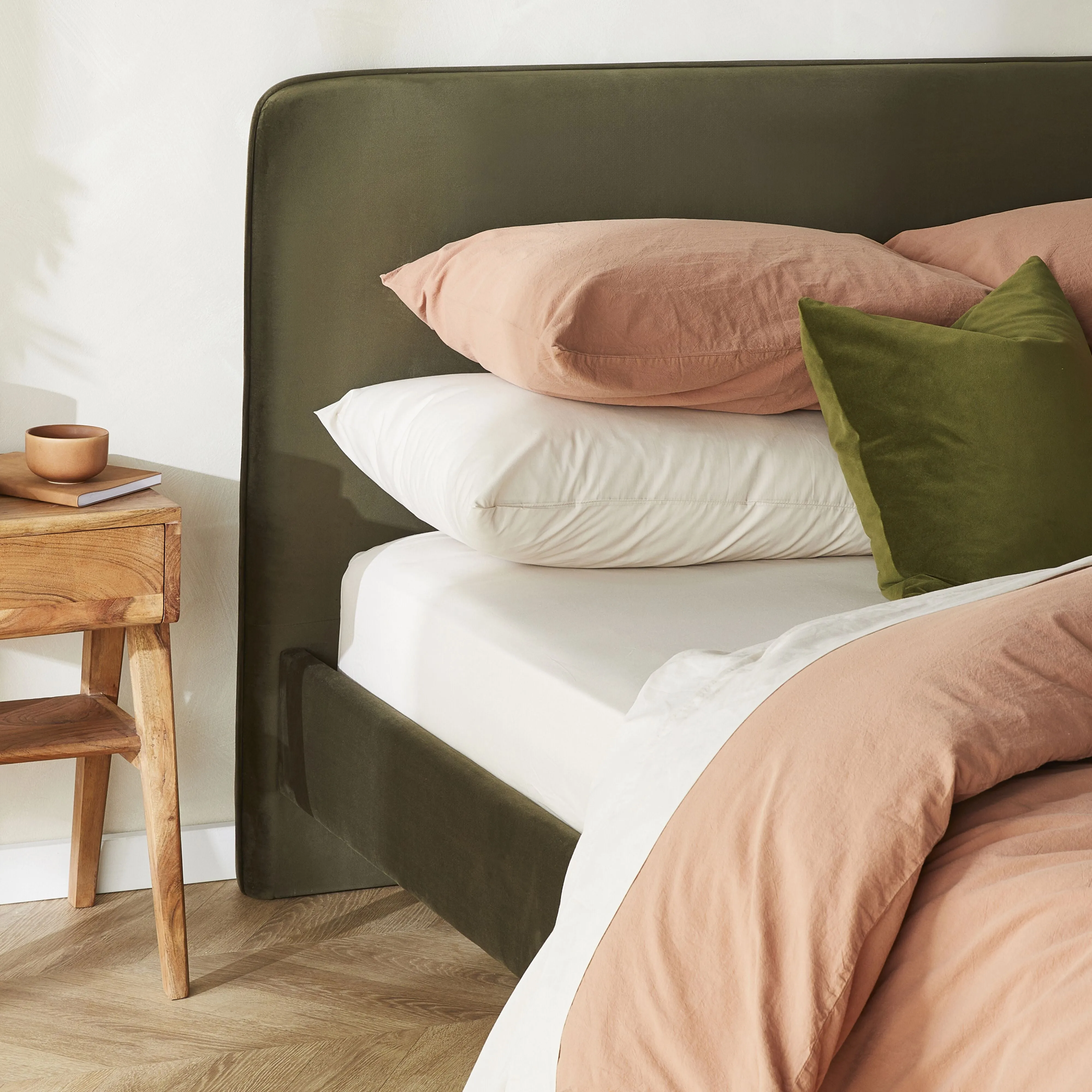 Audrey Queen Bed Moss Green Velvet