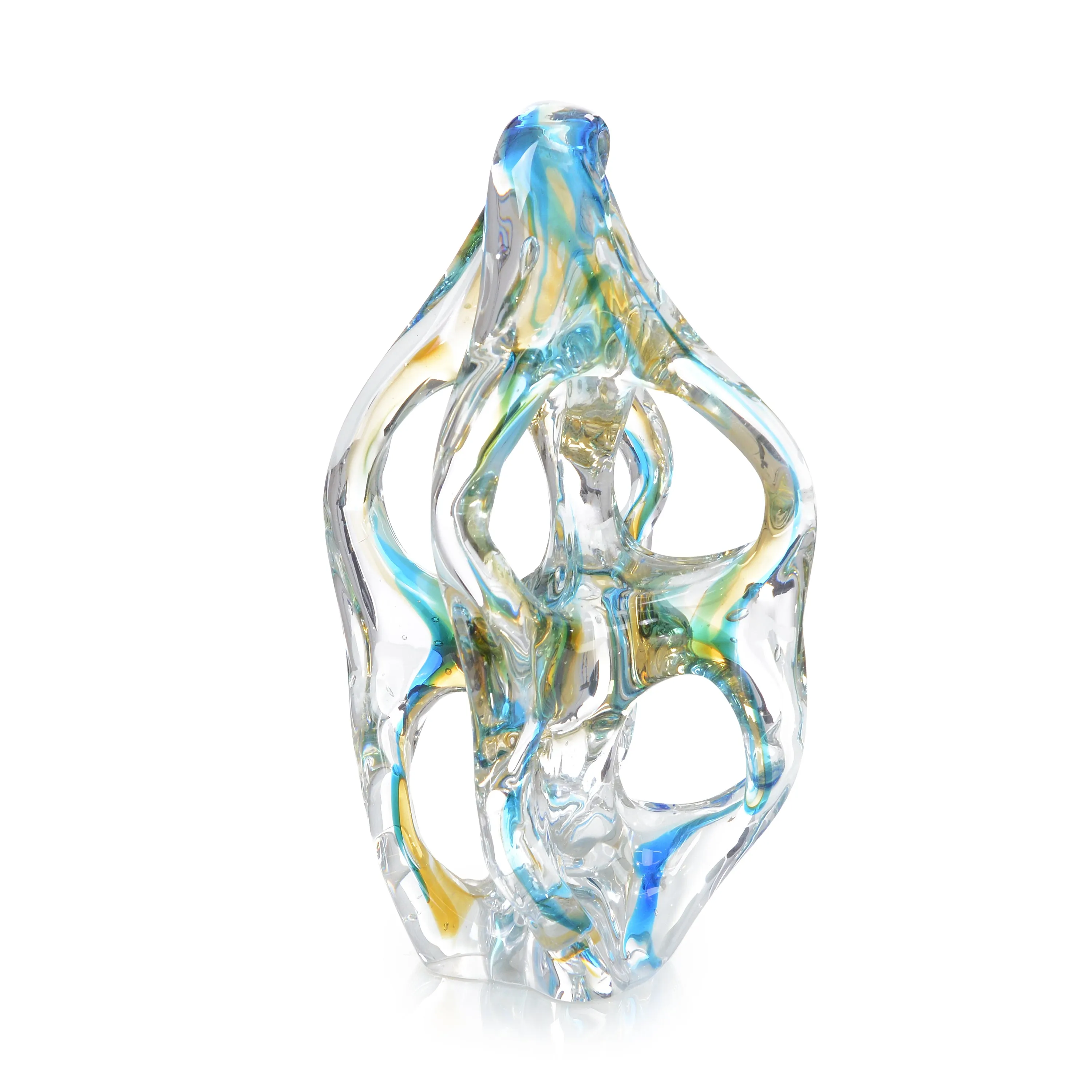 Azure Blue and Yellow Handblown Glass Sculpture II