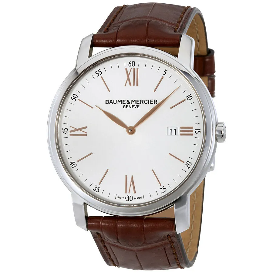 Baume et Mercier Classima Silver Dial Brown Leather Strap Men's 42mm Watch 10144