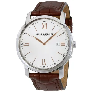 Baume et Mercier Classima Silver Dial Brown Leather Strap Men's 42mm Watch 10144