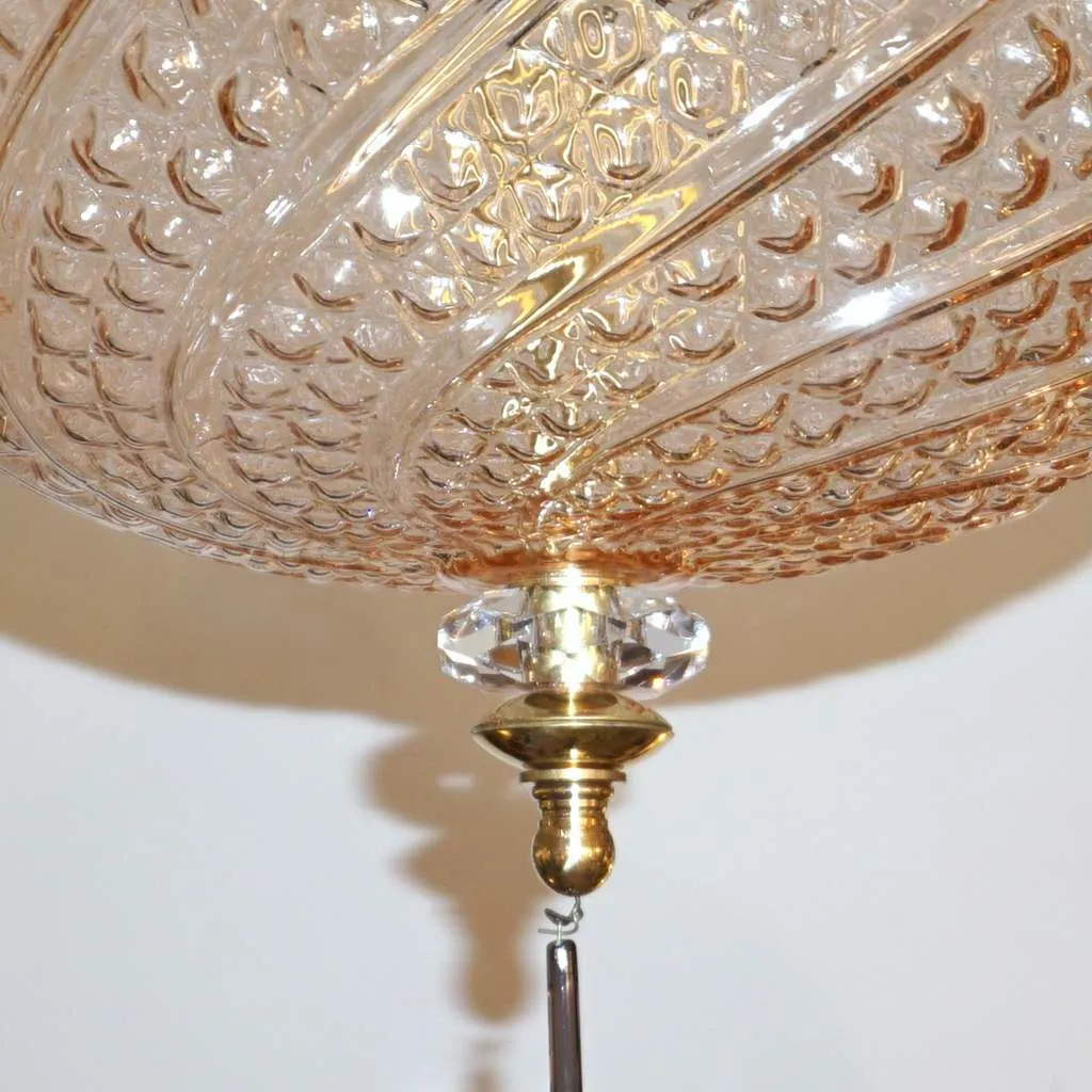 Bespoke Italian Horizontal Oval Black and Pink Murano Glass Brass Pendant Light