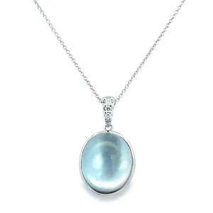 Blue Topaz, Mother of Pearl and Diamond Necklace, 14Kt