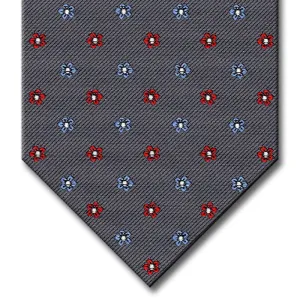 Charcoal Gray with Light Blue and Red Floral Pattern Tie