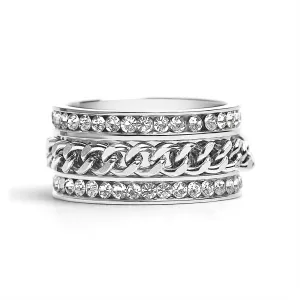 CZ Eternity With Chain Center Stainless Steel Spinner Ring / ZRJ9008