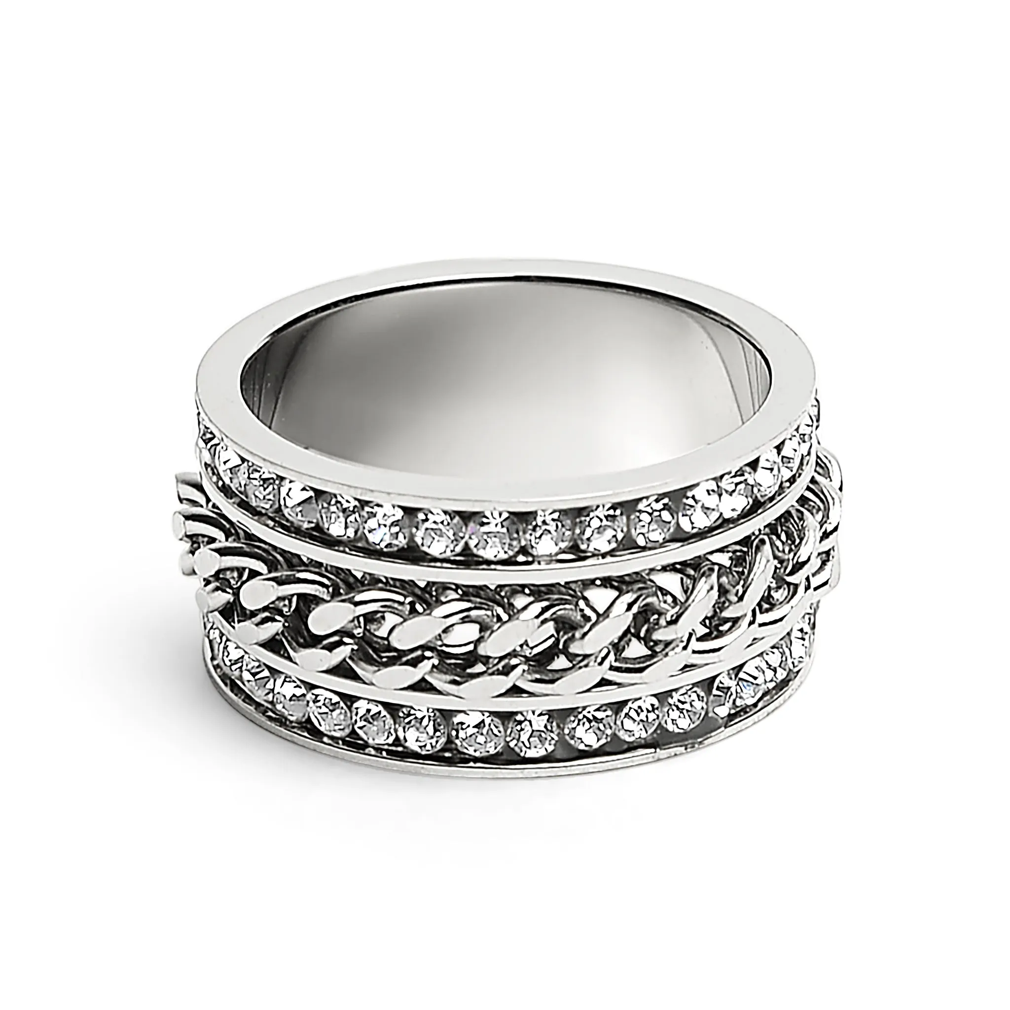 CZ Eternity With Chain Center Stainless Steel Spinner Ring / ZRJ9008