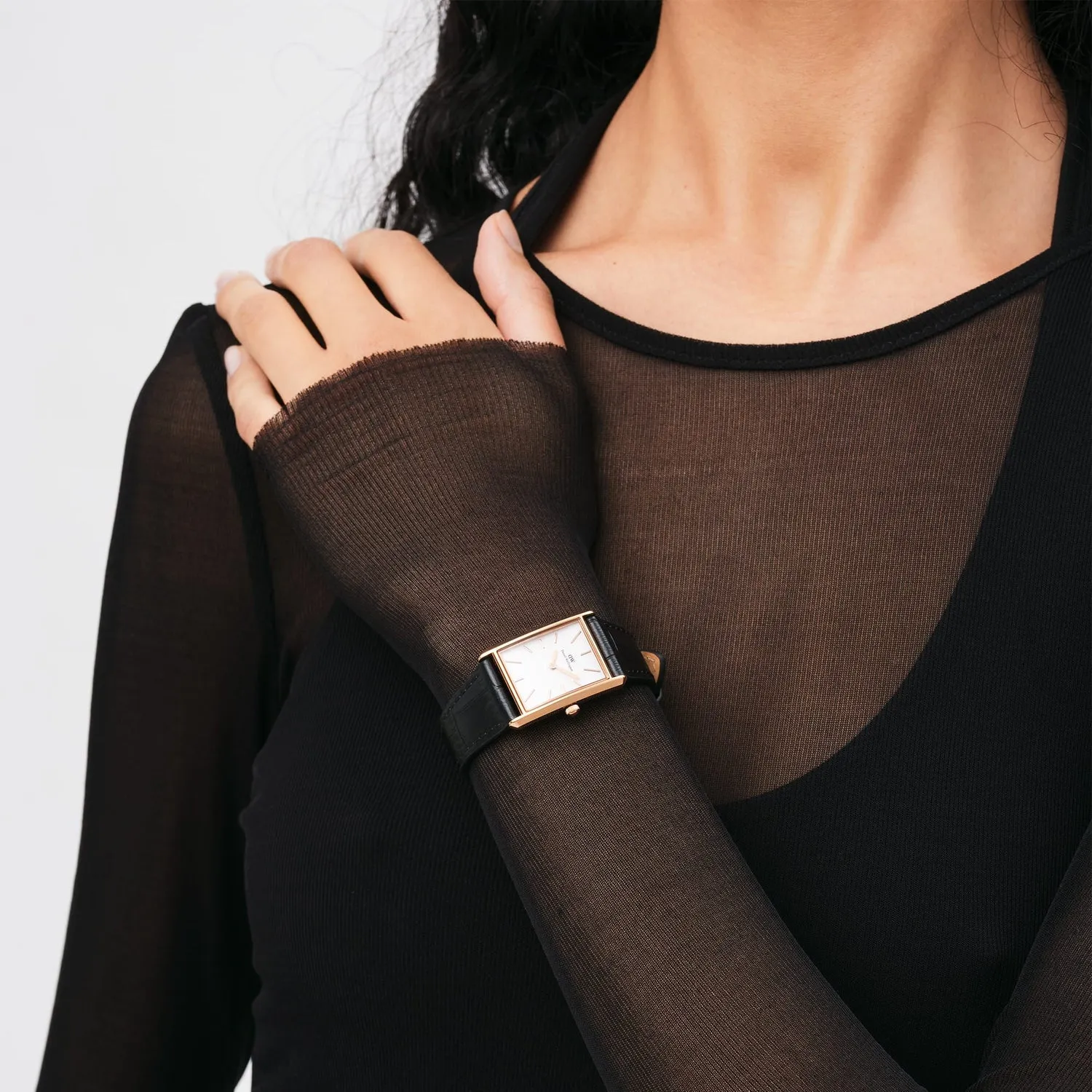 Daniel Wellington Bound Black Crocodile Rose Gold Watch DW00100693