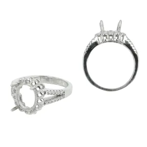 Dolly Ring Setting with CZ's and Oval Prongs Mounting in Sterling Silver 7.5x9mm