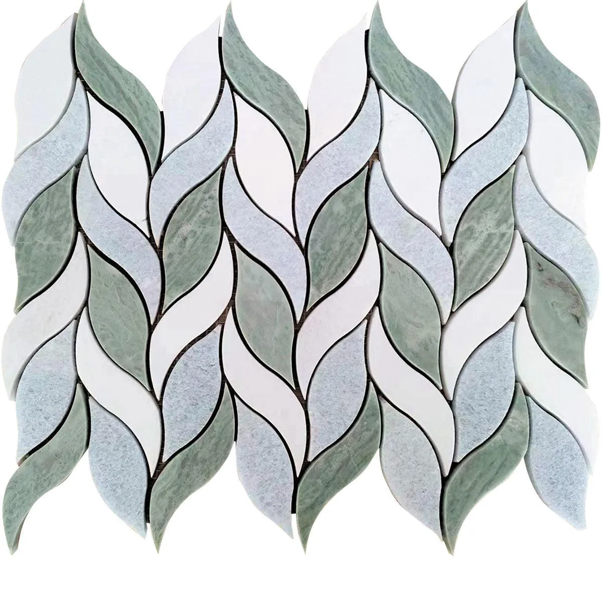 Envy Green and White Leaf Marble Mosaic Tile