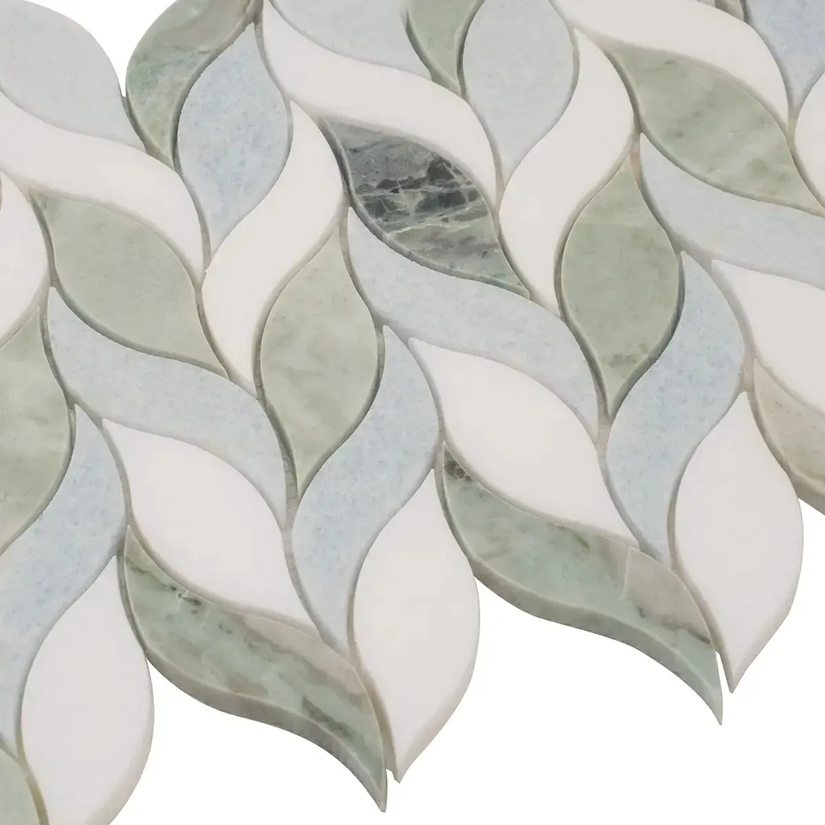 Envy Green and White Leaf Marble Mosaic Tile