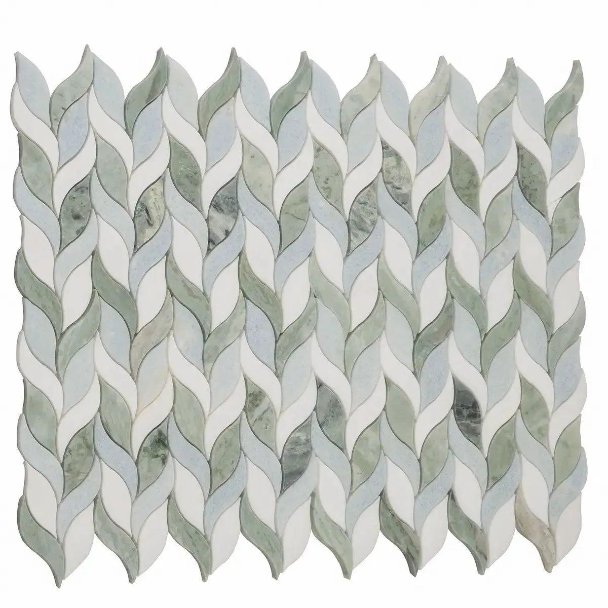 Envy Green and White Leaf Marble Mosaic Tile