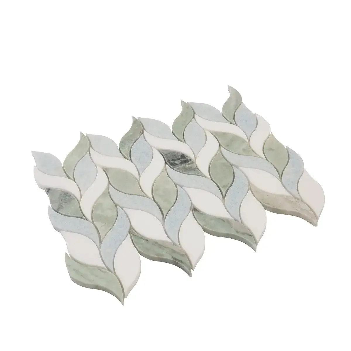 Envy Green and White Leaf Marble Mosaic Tile