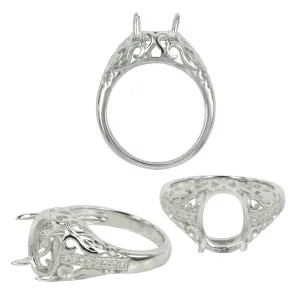 Filigree Gallery Ring in Sterling Silver for 8x10mm Oval Stones