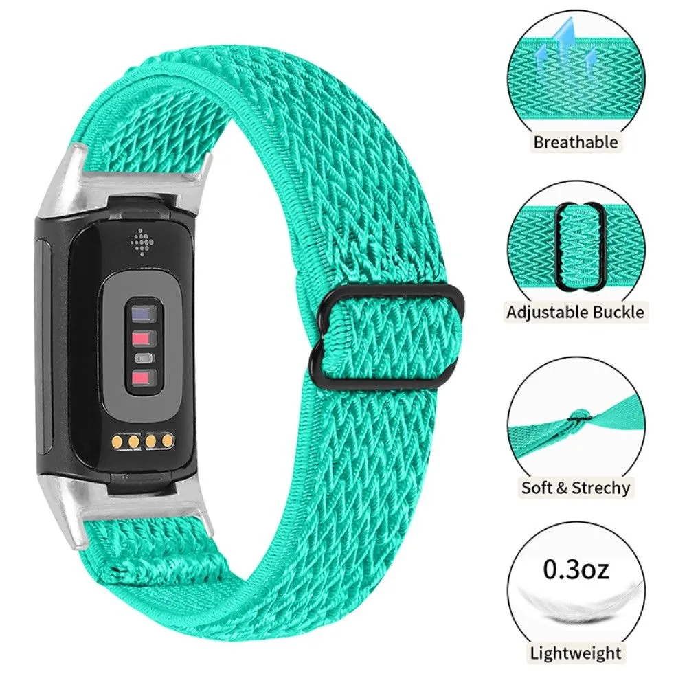 Fitbit Charge 5 elastic nylon watch strap - Mint Green
