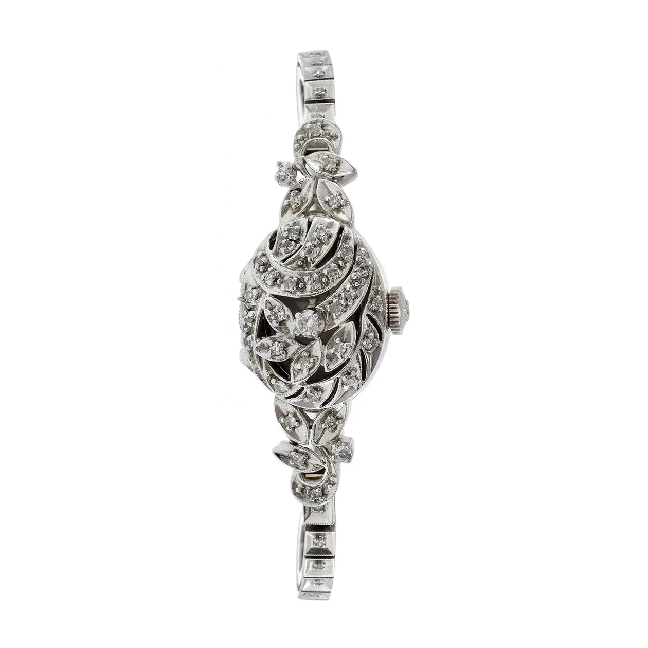 Hamilton 1950's Ladies 14KT White Gold Diamond Cocktail Watch