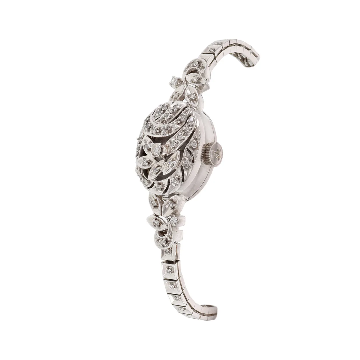 Hamilton 1950's Ladies 14KT White Gold Diamond Cocktail Watch