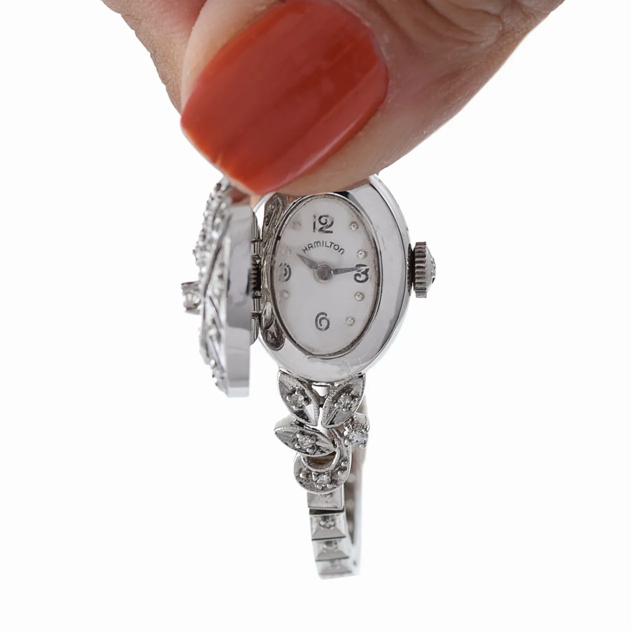 Hamilton 1950's Ladies 14KT White Gold Diamond Cocktail Watch