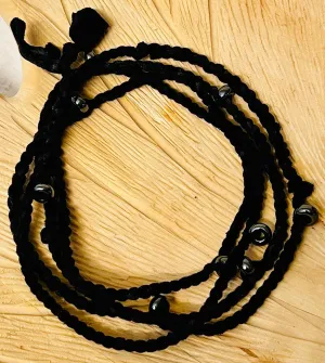 Hematite and Charcoal Reclaimed Fabric Cordage Necklace