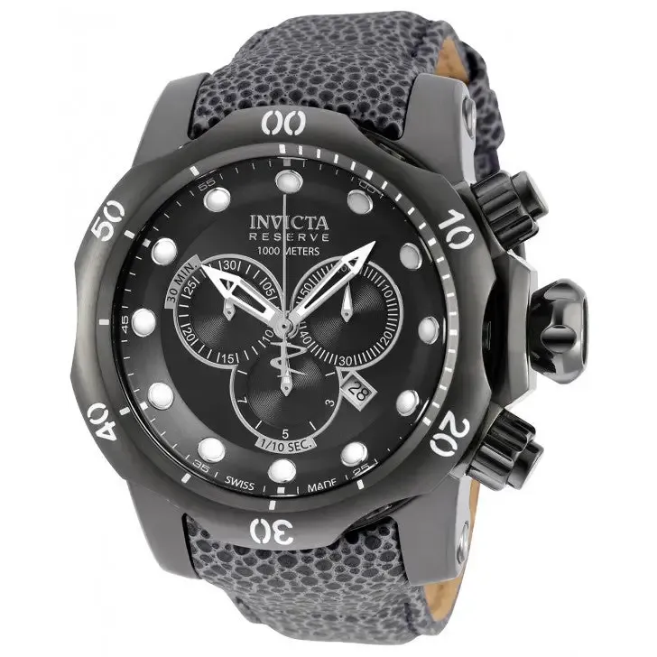 Invicta Men Venom Chronograph 1000m Reptile Print Dark Grey Leather Watch 18304