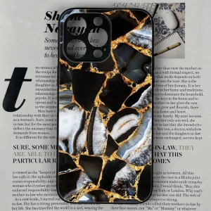 Iphone 14 pro Max Black Marble Series Series Glossy Phone Case