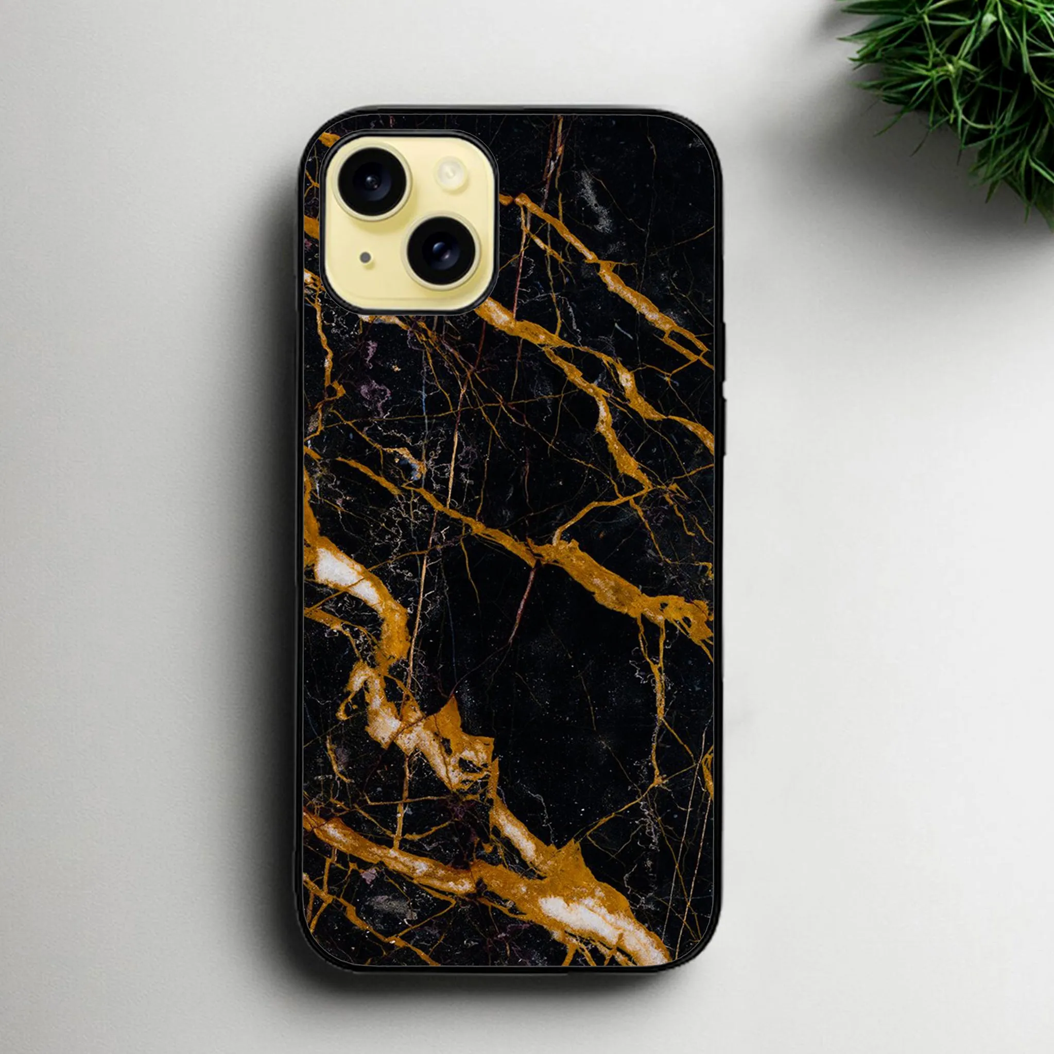 Iphone 15 plus Black Marble Series Glossy Phone Case