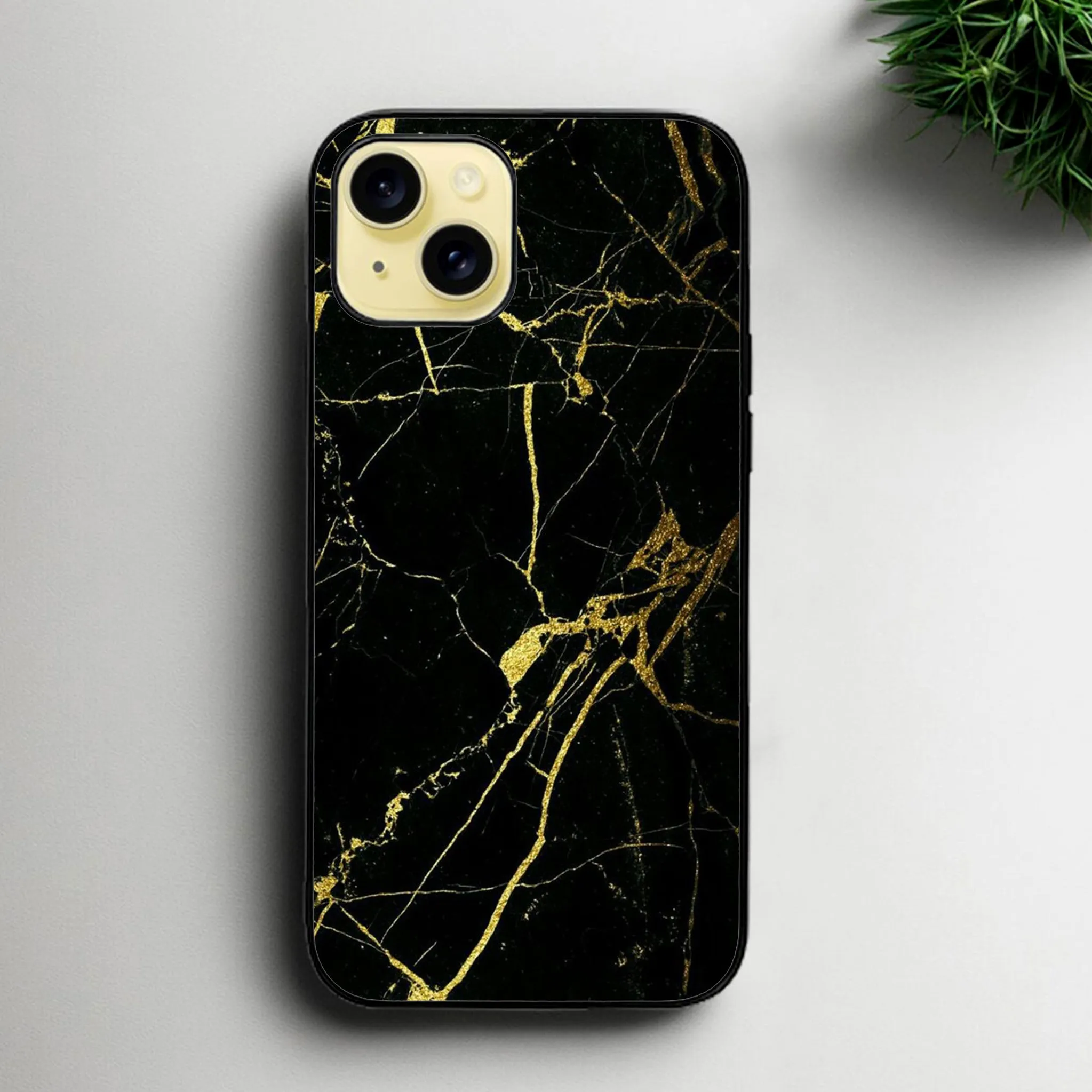 Iphone 15 plus Black Marble Series Glossy Phone Case