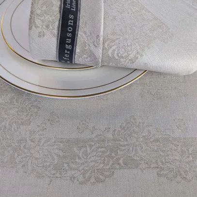 Irish Damask Linen Tablecloth - Chrysanthemum Design (White)