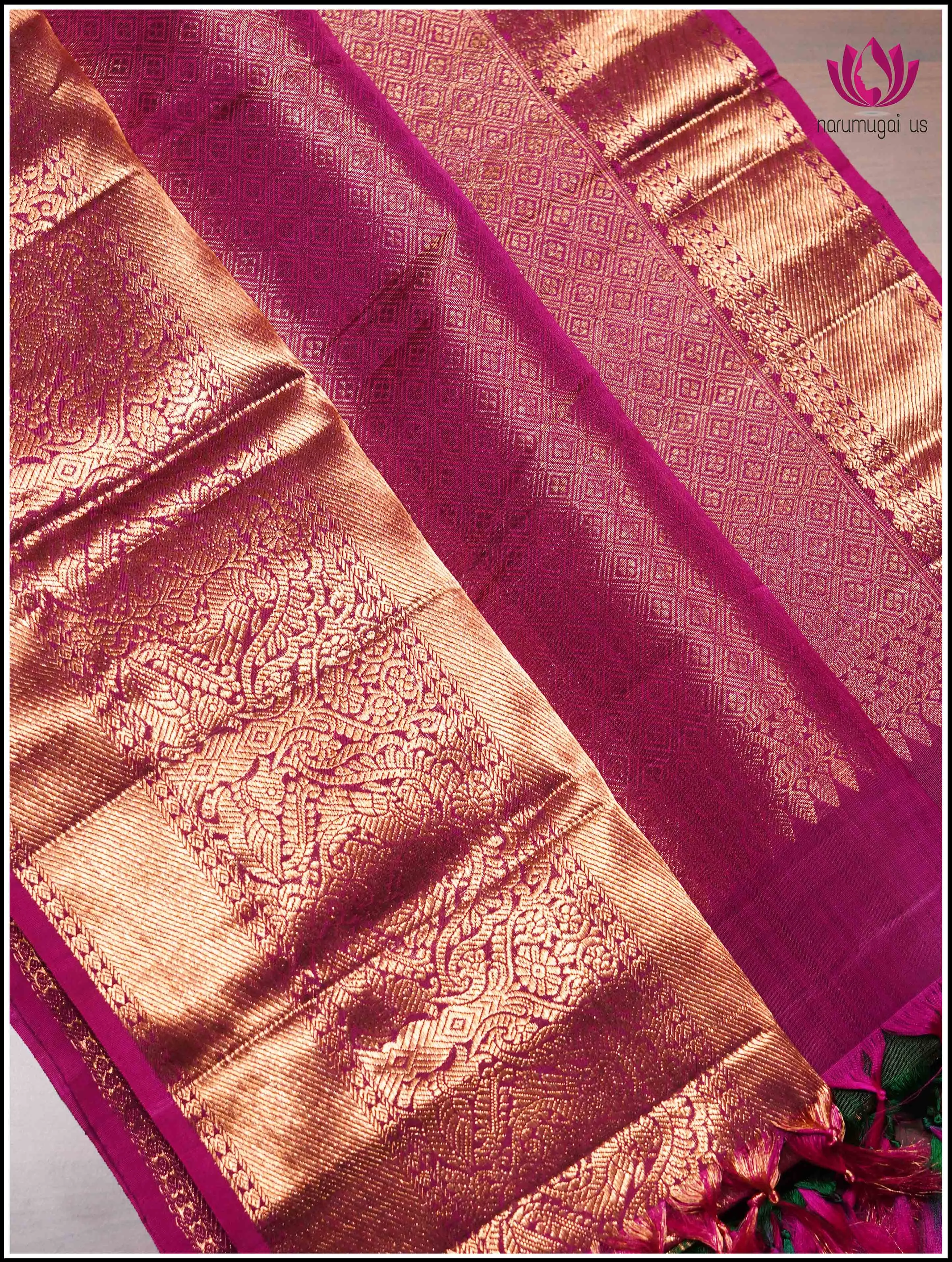 Kanchipuram Silk Saree in Green and Pink with Floral Brocade - Silkmark Certified