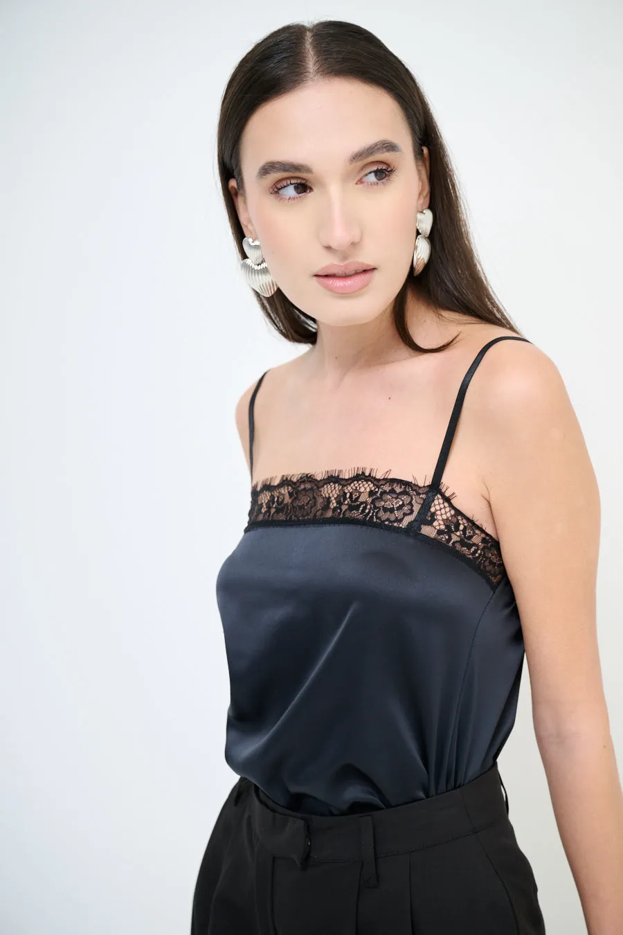 Lace trim satin camisole top wholesale