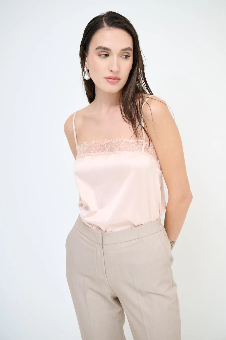 Lace trim satin camisole top wholesale