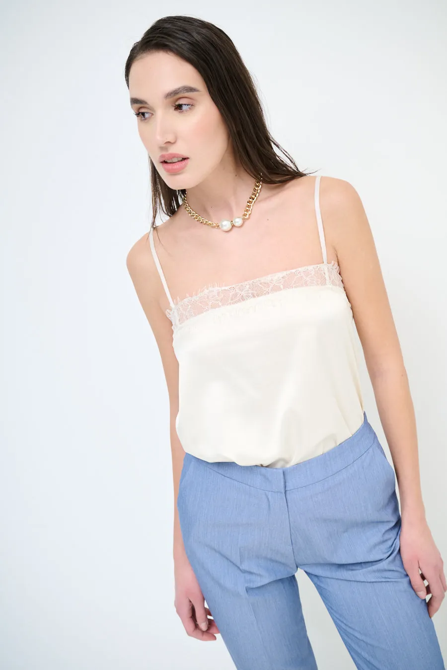 Lace trim satin camisole top wholesale