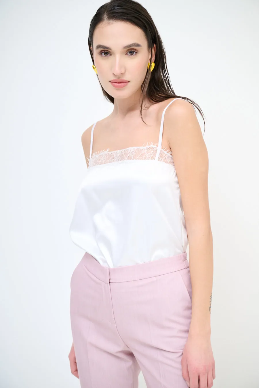 Lace trim satin camisole top wholesale