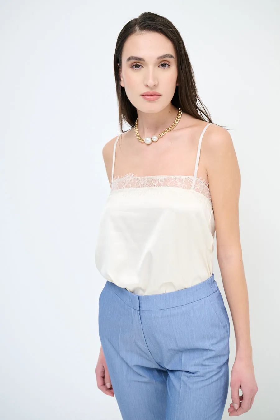 Lace trim satin camisole top wholesale