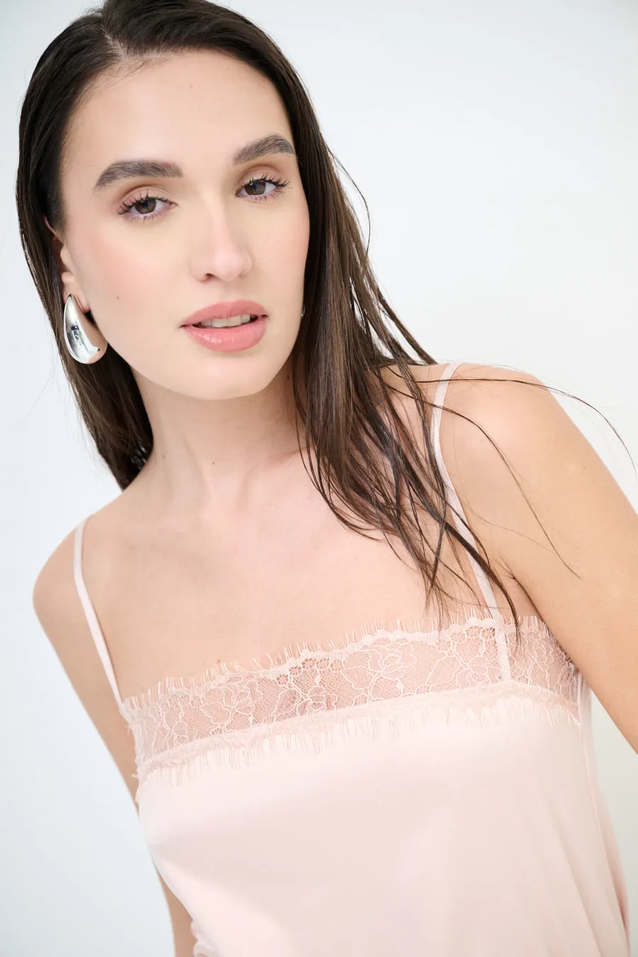 Lace trim satin camisole top wholesale