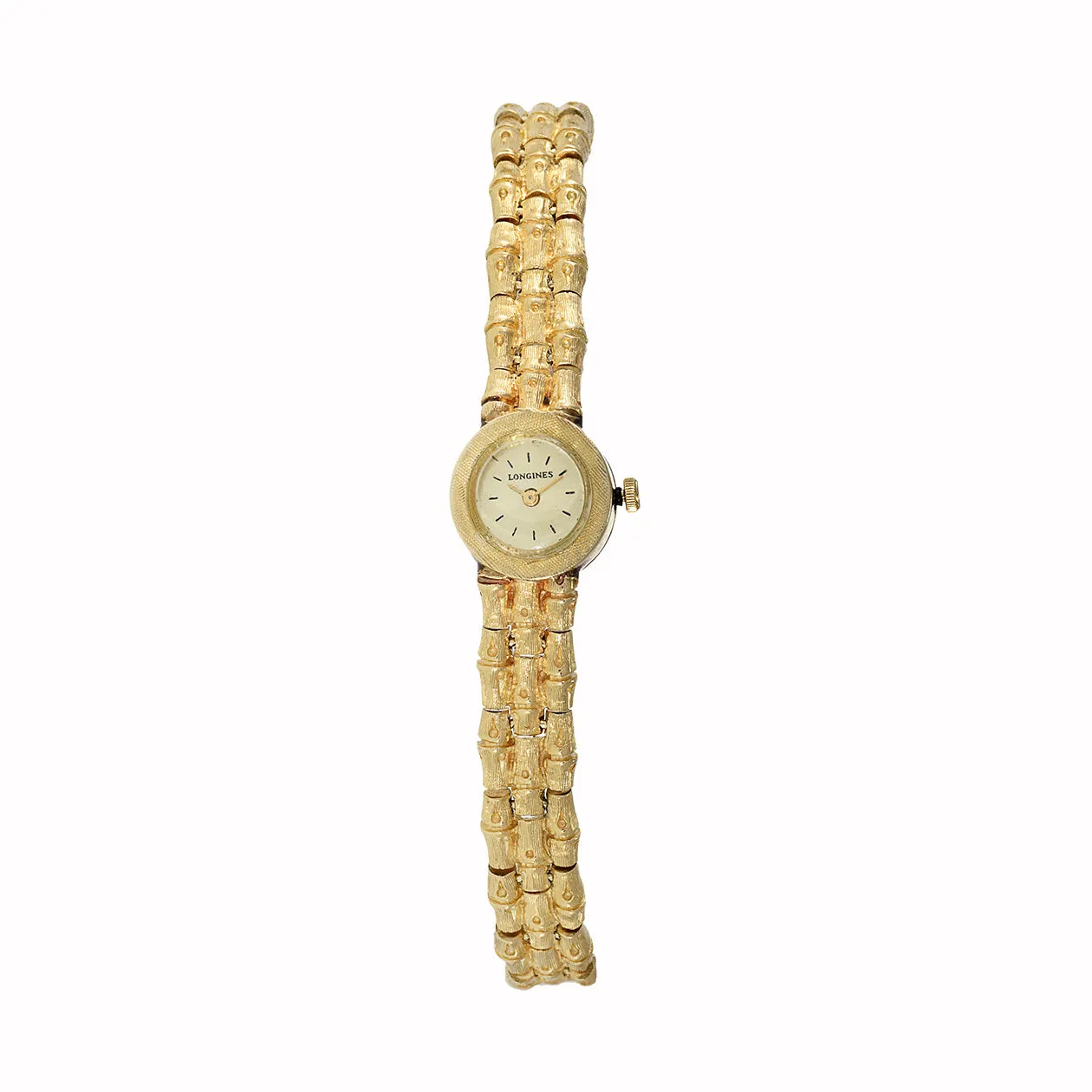 Longines 1960s Ladies 14KT Yellow Gold Bamboo Link Cocktail Watch