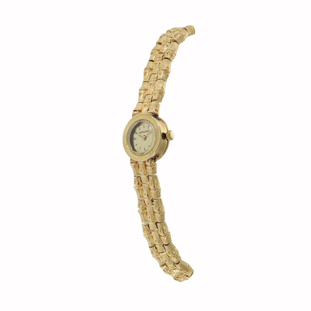 Longines 1960s Ladies 14KT Yellow Gold Bamboo Link Cocktail Watch