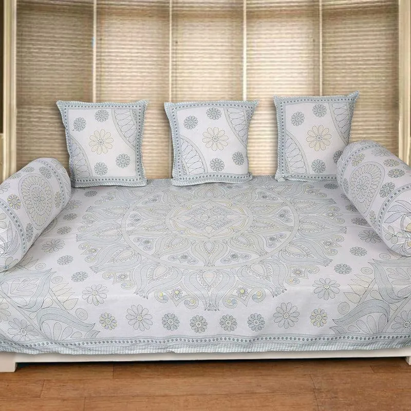 Madviya Floral Diwan Set (Blue) - Six Piece Set