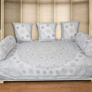 Madviya Floral Diwan Set (Blue) - Six Piece Set