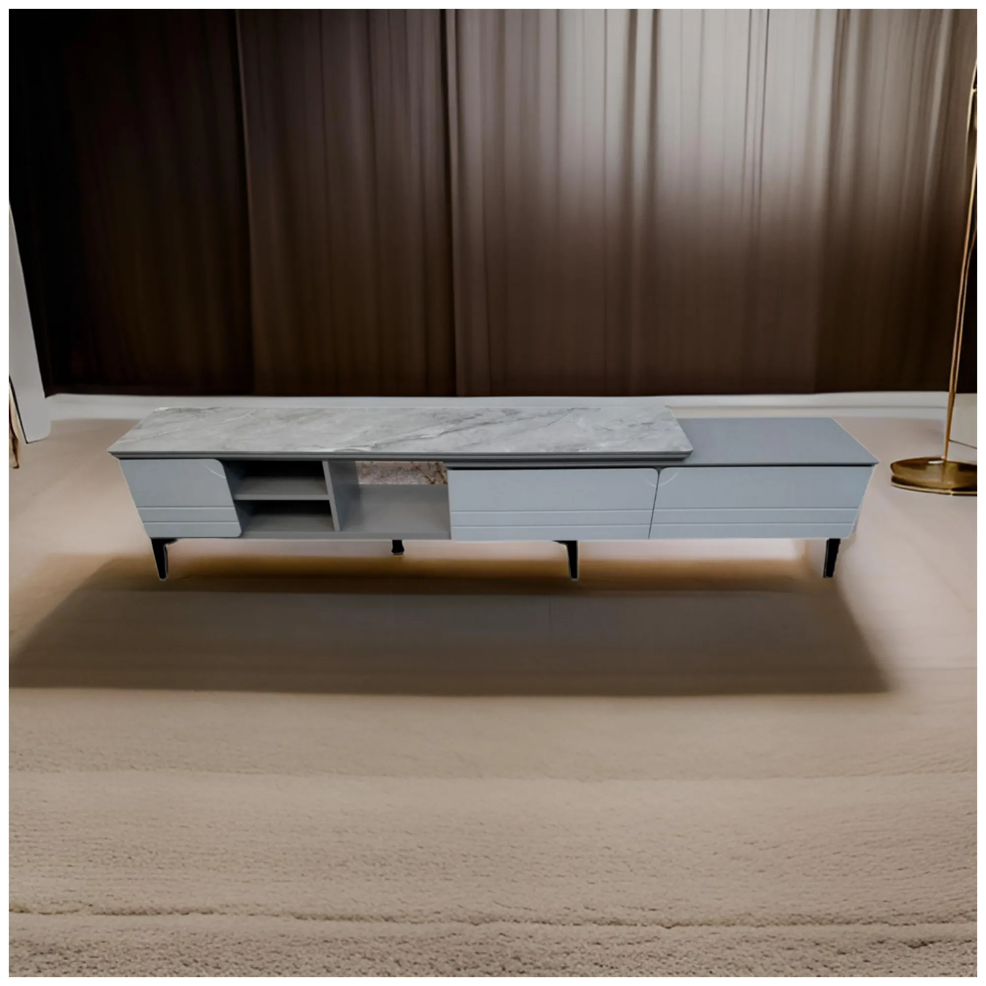Modern Rectangular Marble Top Living Room TV Stand With Drawers And Shelves TV-68
