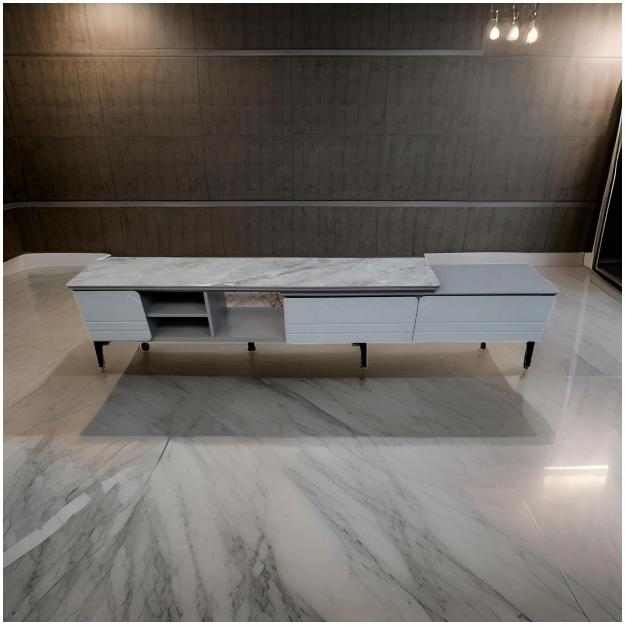 Modern Rectangular Marble Top Living Room TV Stand With Drawers And Shelves TV-68