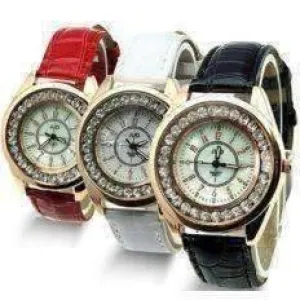 Mother of Pearl and Rose Gold Ladies Leather Watch - Black or White